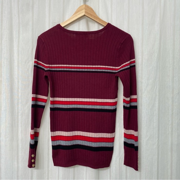 🌈5/$25 BUNDLE! Liz Claiborne long sleeve button detail striped light sweater - Picture 2 of 5